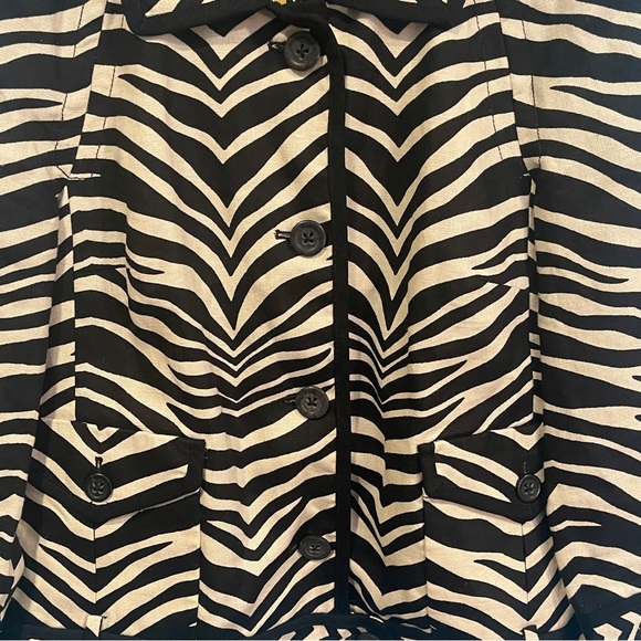 J CREW COLLECTION Sz 8 100% Linen Zebra Tiger Striped Print  Blazer Tan Black - Picture 4 of 11
